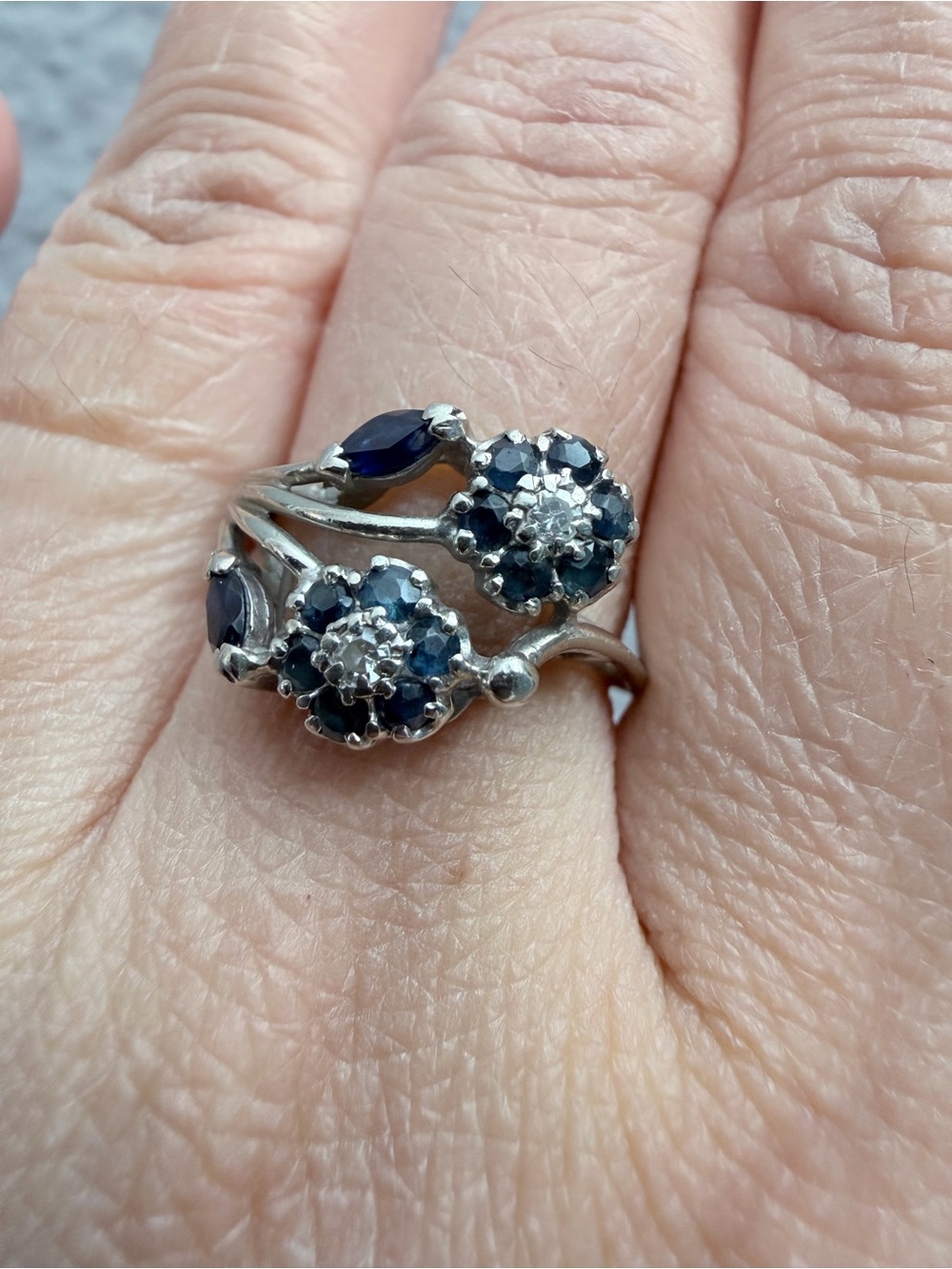 10k Sapphire and Diamond Ring Floral Design December Birthstone